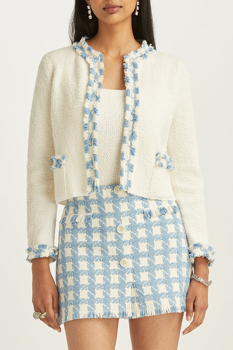 OSCAR DE LA RENTA-Jacket With Gingham Tweed Fringe-