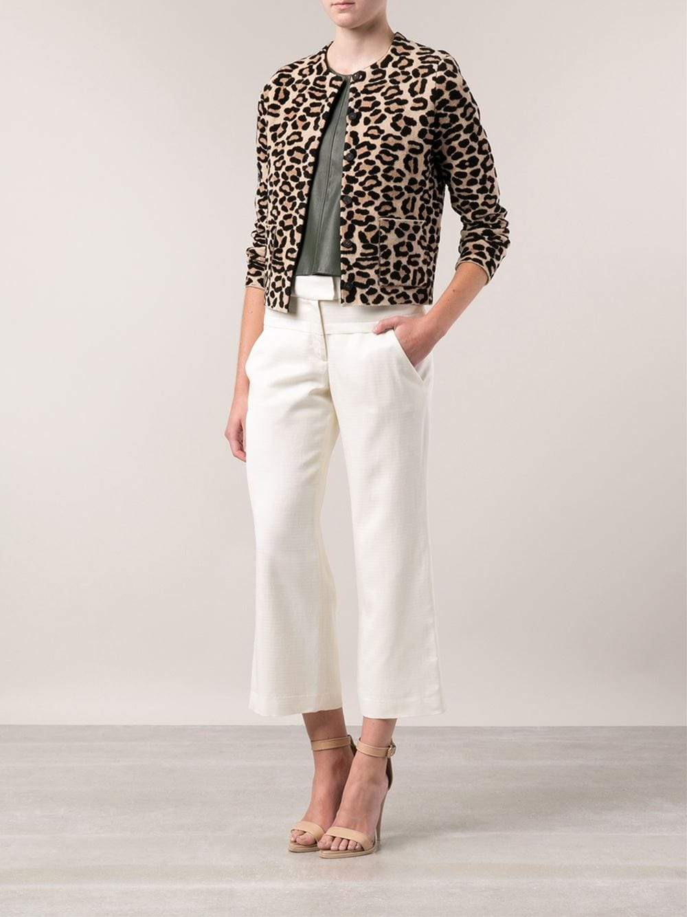 OSCAR DE LA RENTA-Cropped Leopard Knit Jacket-