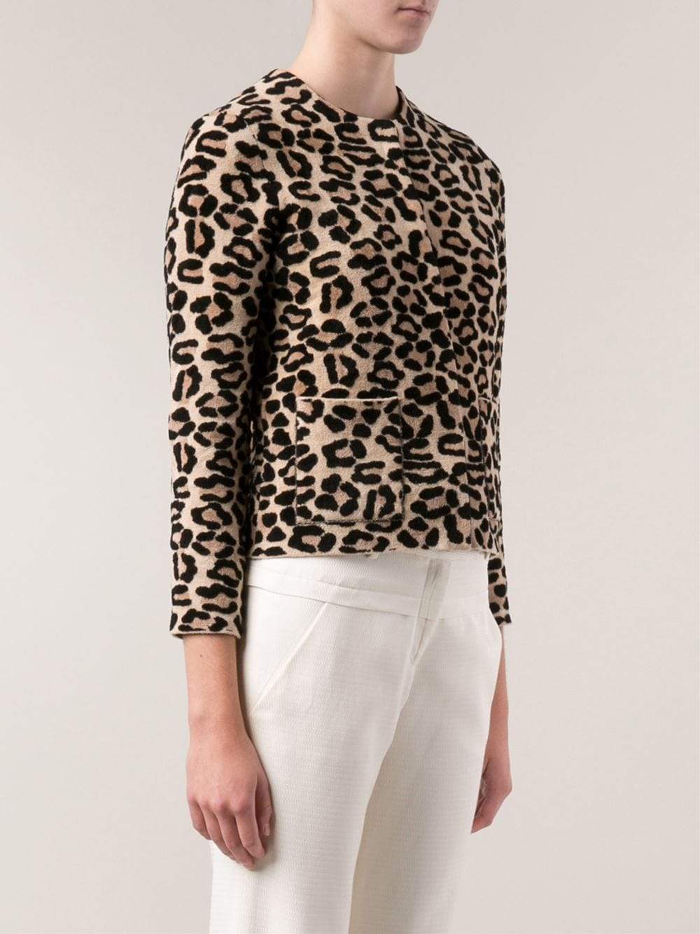 OSCAR DE LA RENTA-Cropped Leopard Knit Jacket-