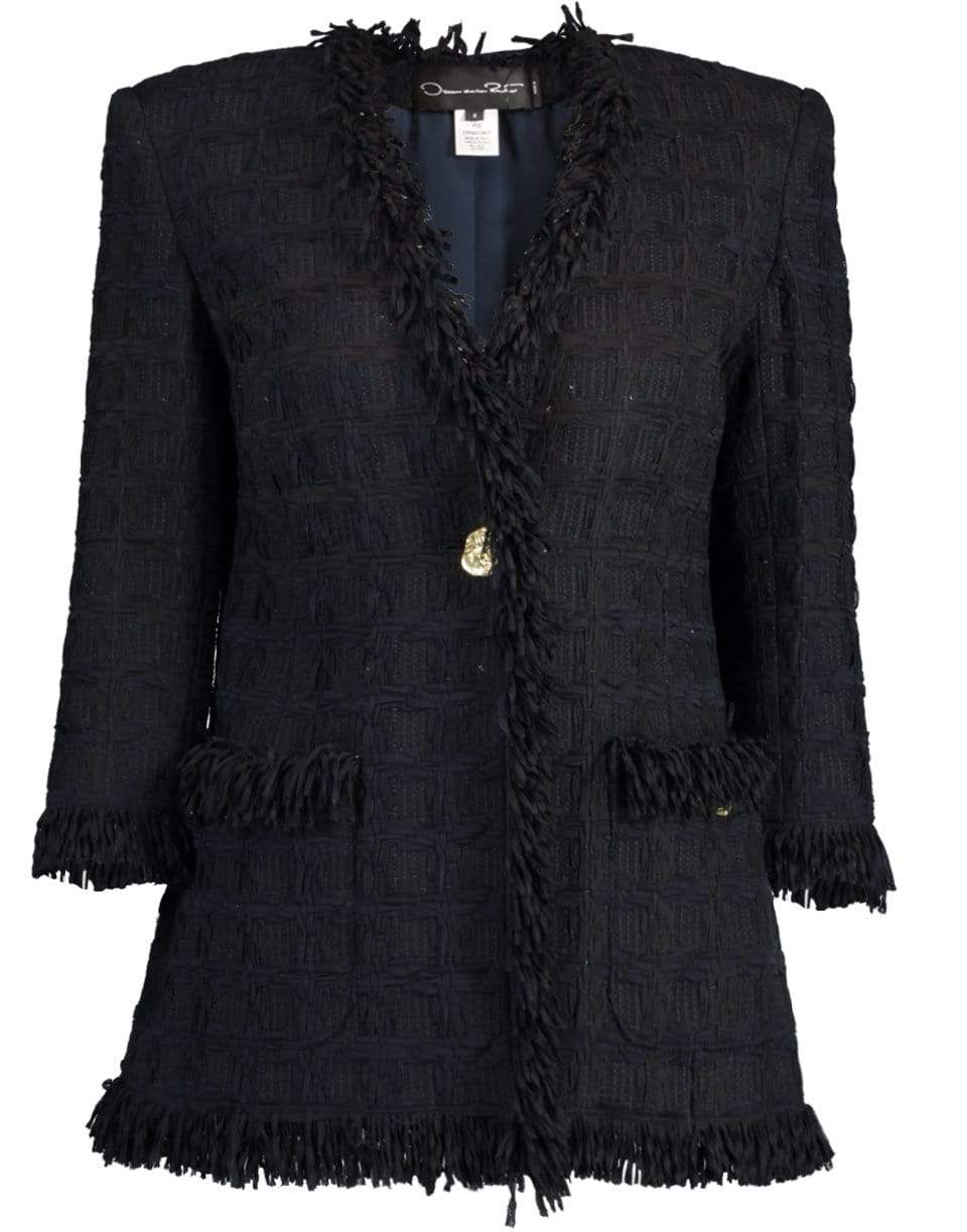OSCAR DE LA RENTA-Elbow Sleeve V-Neck Jacket-