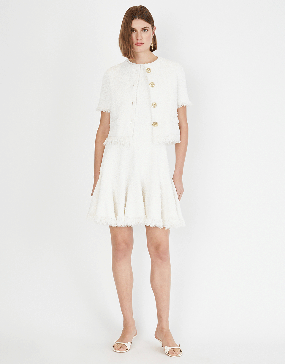 OSCAR DE LA RENTA-Short Sleeve Gold Button Tweed Jacket-