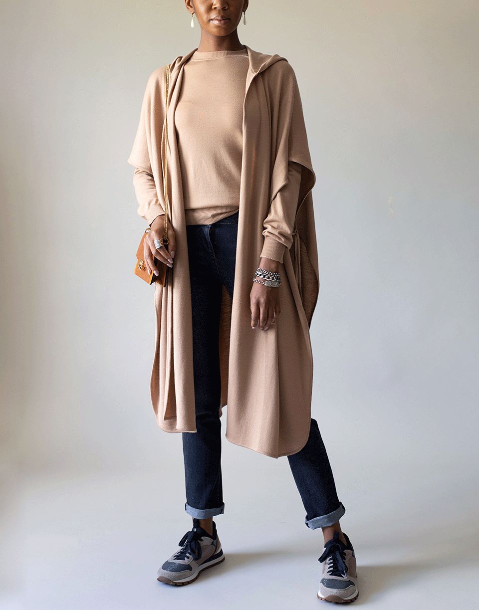OSCAR DE LA RENTA-Camel Hooded Cape-