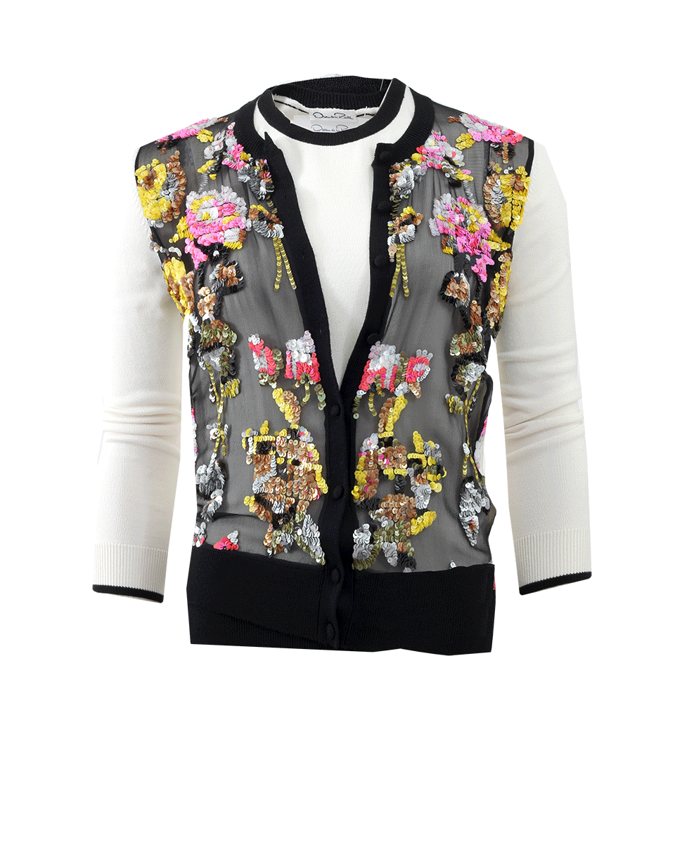 OSCAR DE LA RENTA-Beaded Cardigan And Shell Set-IVRY/BLK