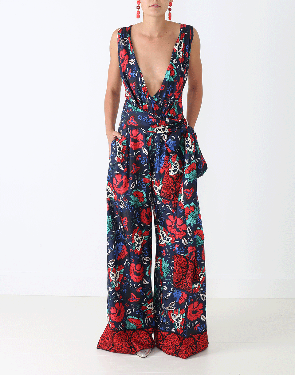 OSCAR DE LA RENTA-Printed Jumpsuit-NVY MULT