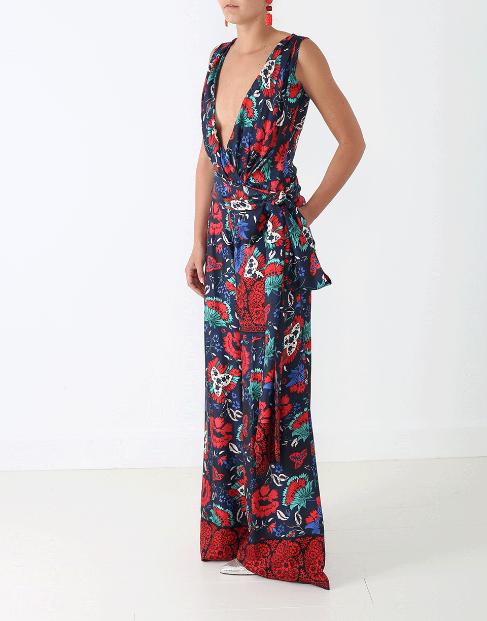 OSCAR DE LA RENTA-Printed Jumpsuit-NVY MULT