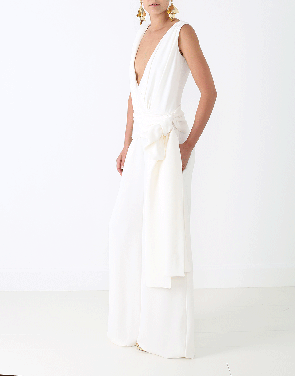OSCAR DE LA RENTA-Sash Belt Jumpsuit-WHITE