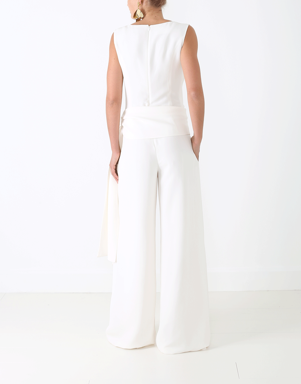 OSCAR DE LA RENTA-Sash Belt Jumpsuit-WHITE