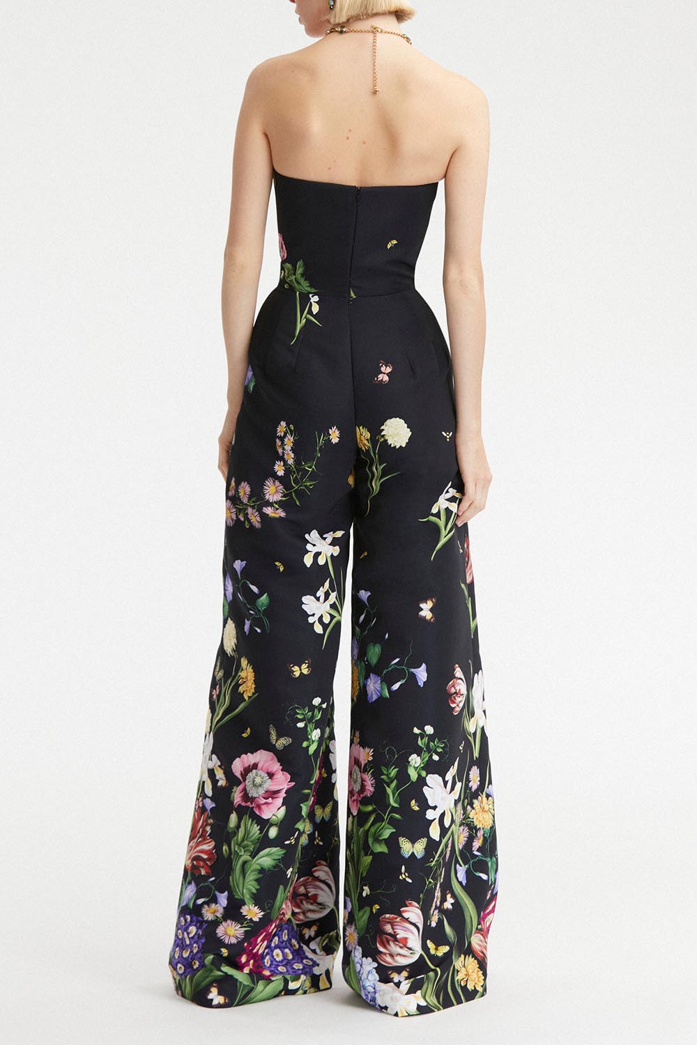 OSCAR DE LA RENTA-Multi Floral Faille Jumpsuit-
