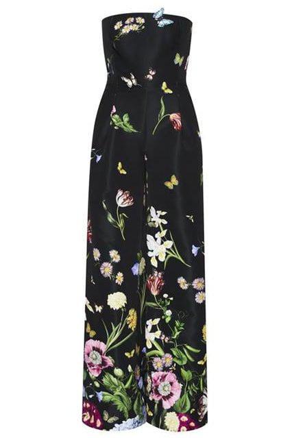OSCAR DE LA RENTA-Multi Floral Faille Jumpsuit-