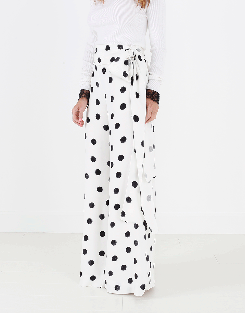 OSCAR DE LA RENTA-Tie Waist Polka Dot Palazzo Pant-