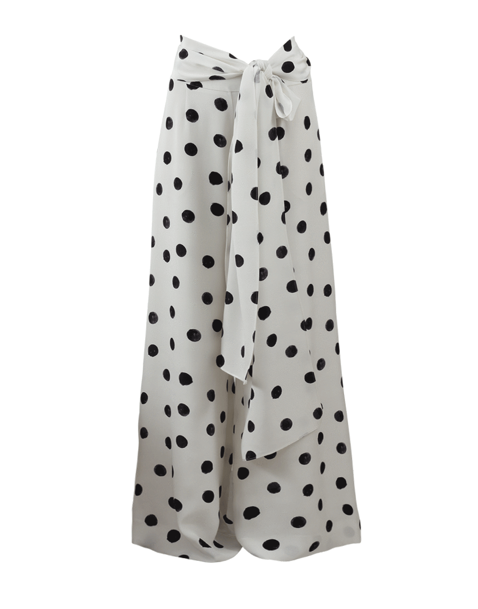 OSCAR DE LA RENTA-Tie Waist Polka Dot Palazzo Pant-