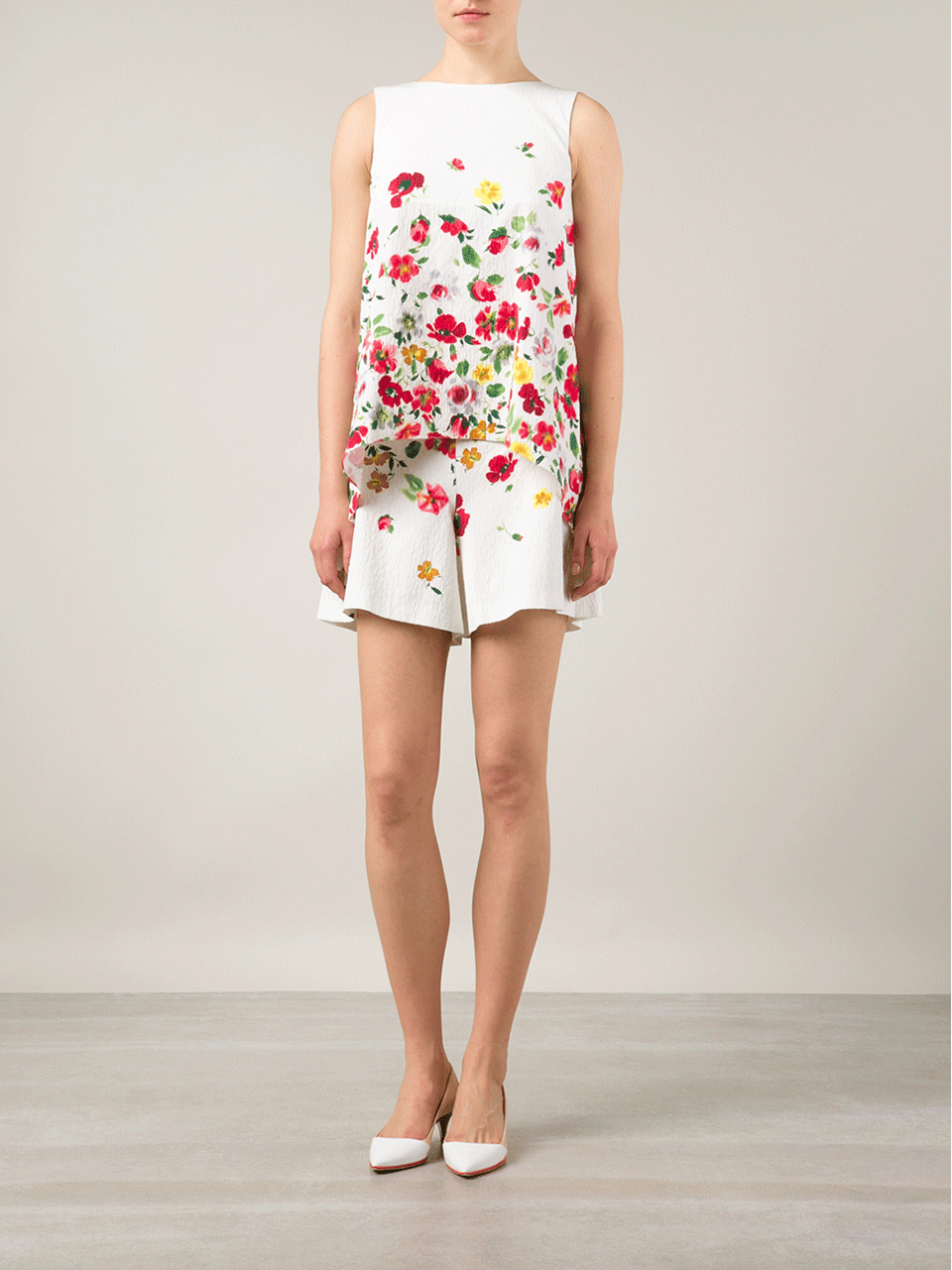 OSCAR DE LA RENTA-Floral Wide Leg Short-RED