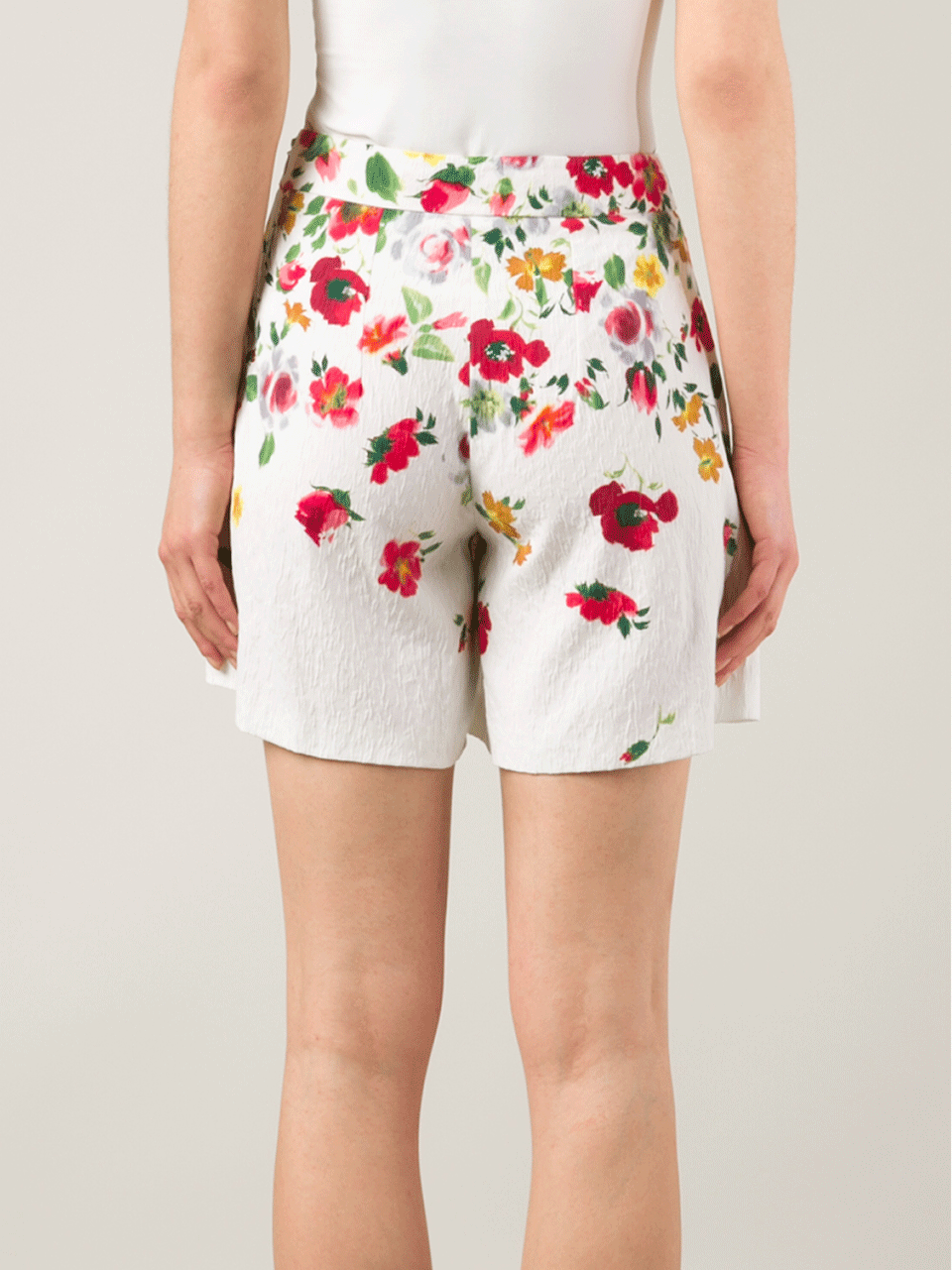 OSCAR DE LA RENTA-Floral Wide Leg Short-RED