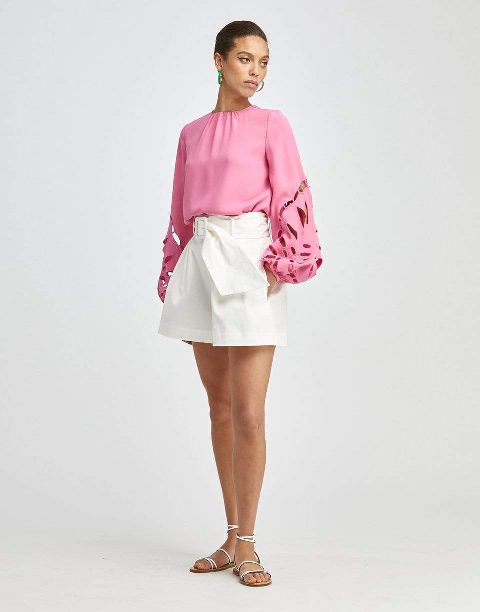 OSCAR DE LA RENTA-White Pleated Shorts with Belt-