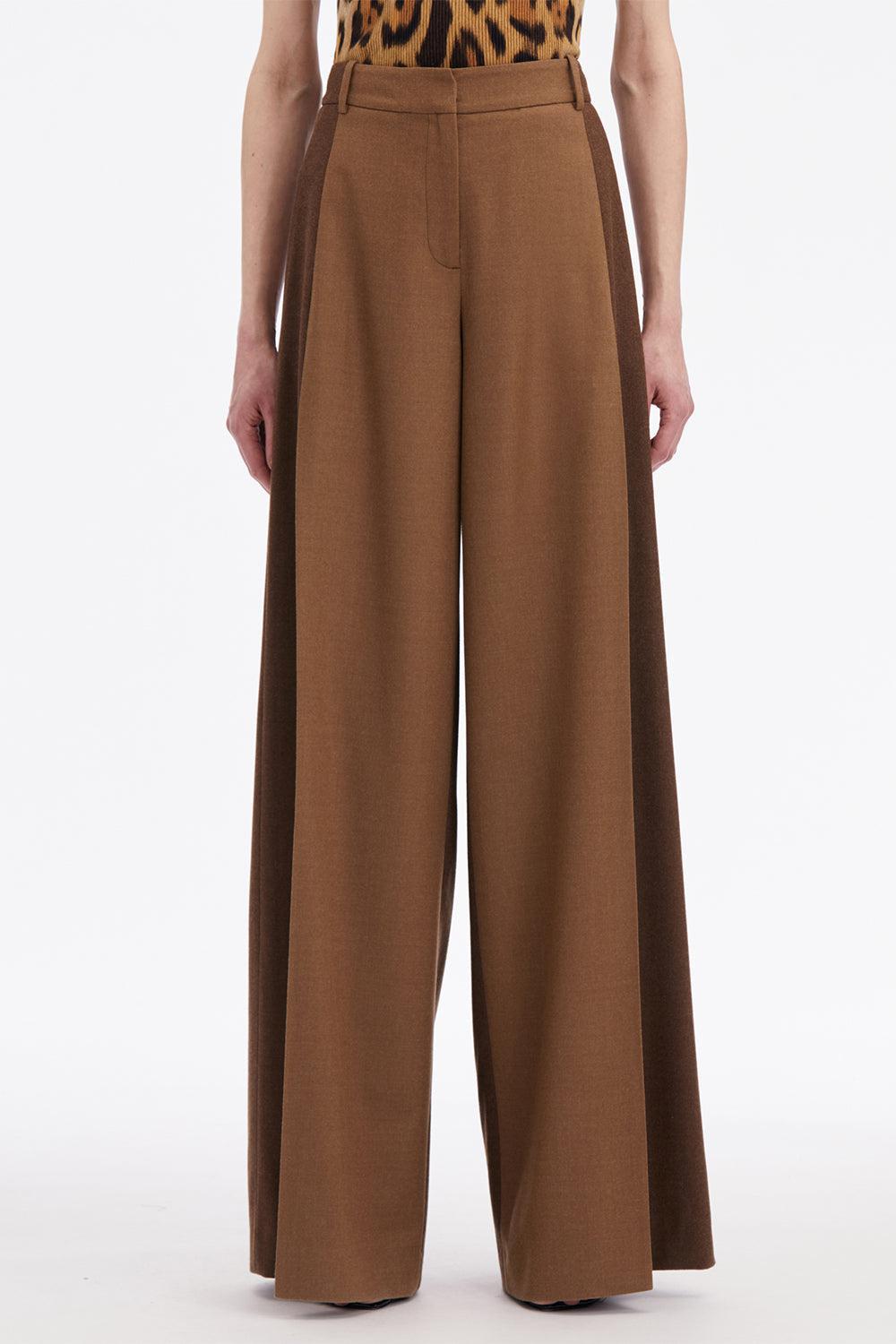 OSCAR DE LA RENTA-Mixed Pleated Wide-Leg Pants-CAFE