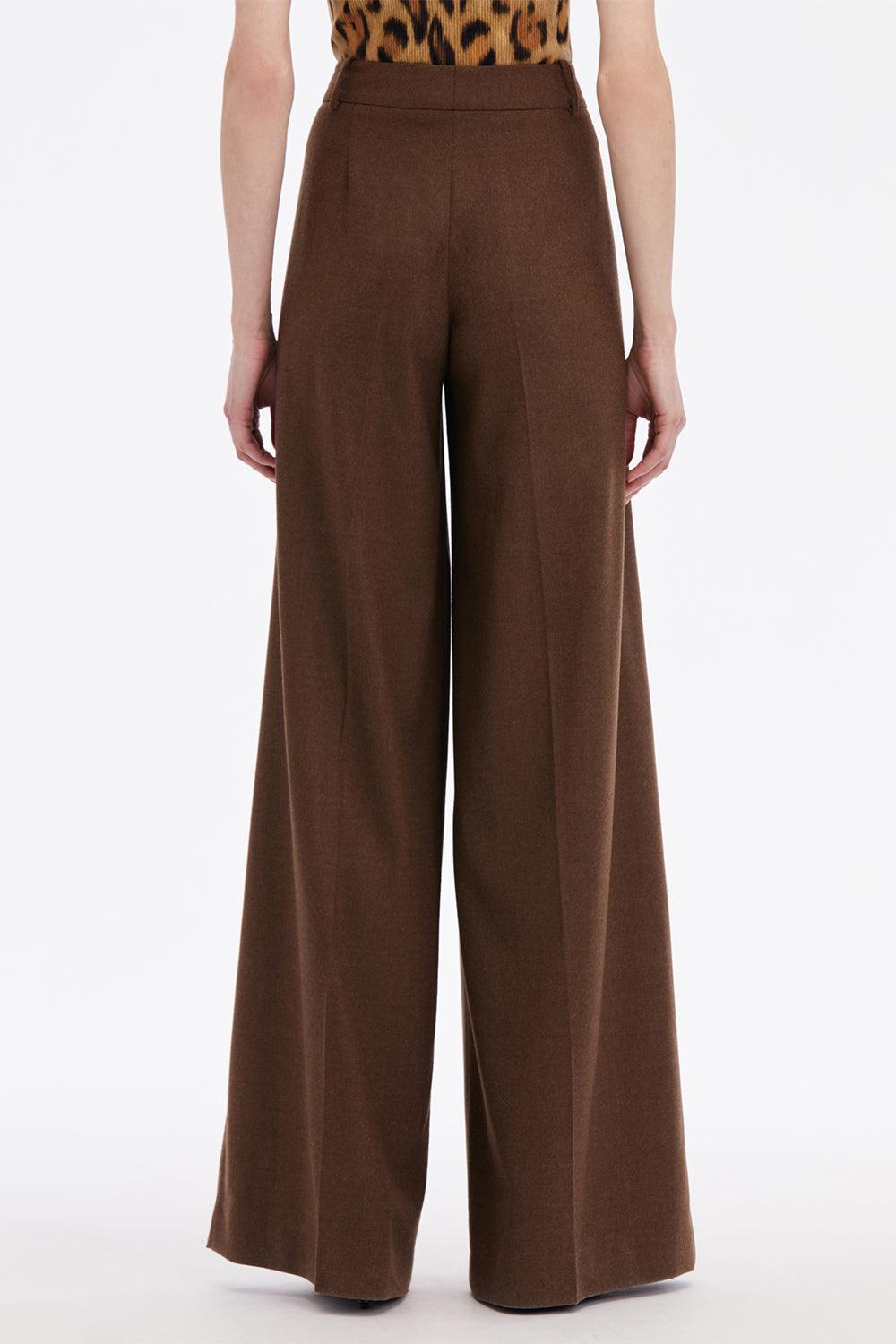 OSCAR DE LA RENTA-Mixed Pleated Wide-Leg Pants-CAFE
