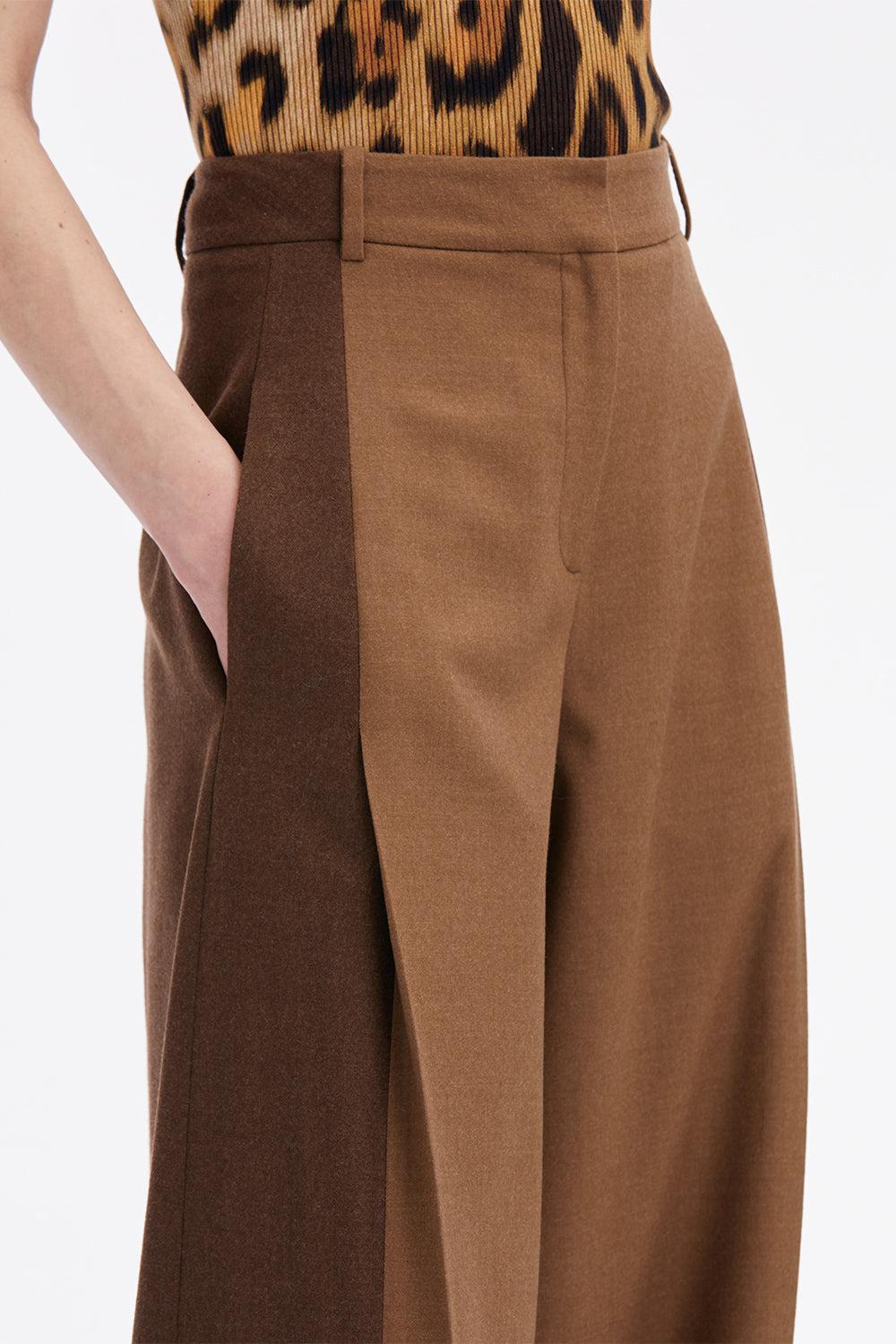 OSCAR DE LA RENTA-Mixed Pleated Wide-Leg Pants-CAFE