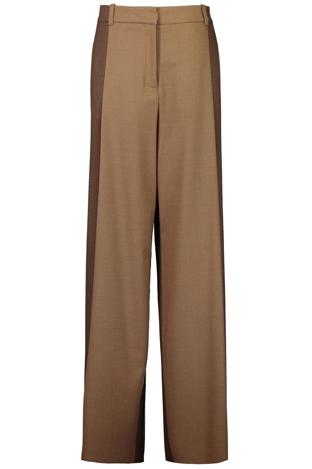 OSCAR DE LA RENTA-Mixed Pleated Wide-Leg Pants-CAFE