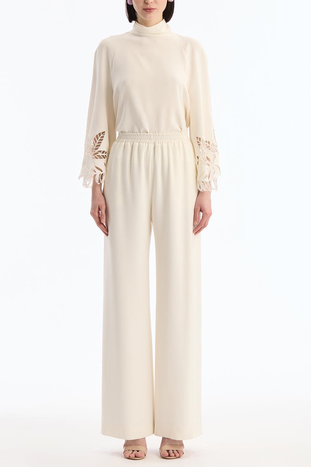 Georgette Pant-CREAM-4-CLOTHINGPANTWIDE LEG-OSCAR DE LA RENTA
