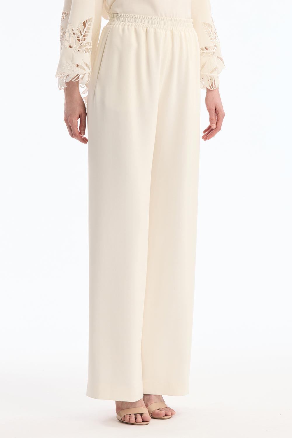 Georgette Pant-CREAM-4-CLOTHINGPANTWIDE LEG-OSCAR DE LA RENTA
