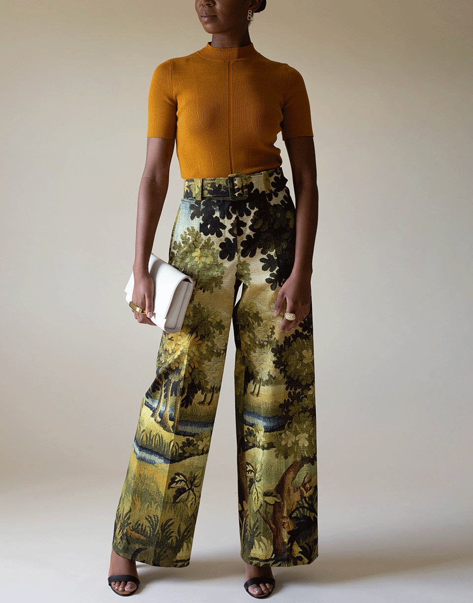 OSCAR DE LA RENTA-Printed Full Leg Belted Trouser-