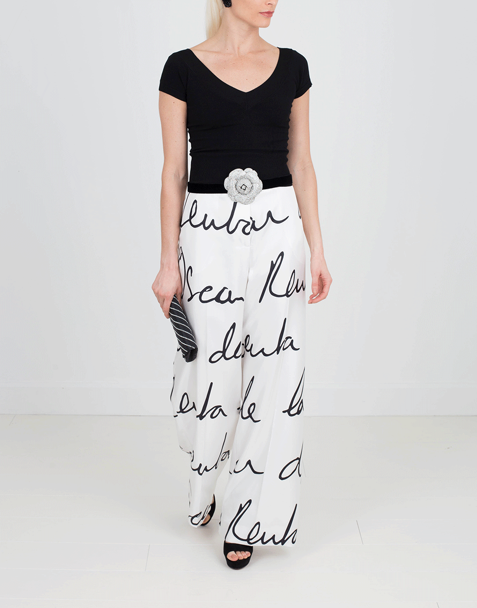 OSCAR DE LA RENTA-Signature Wide Leg Pant-WHITE
