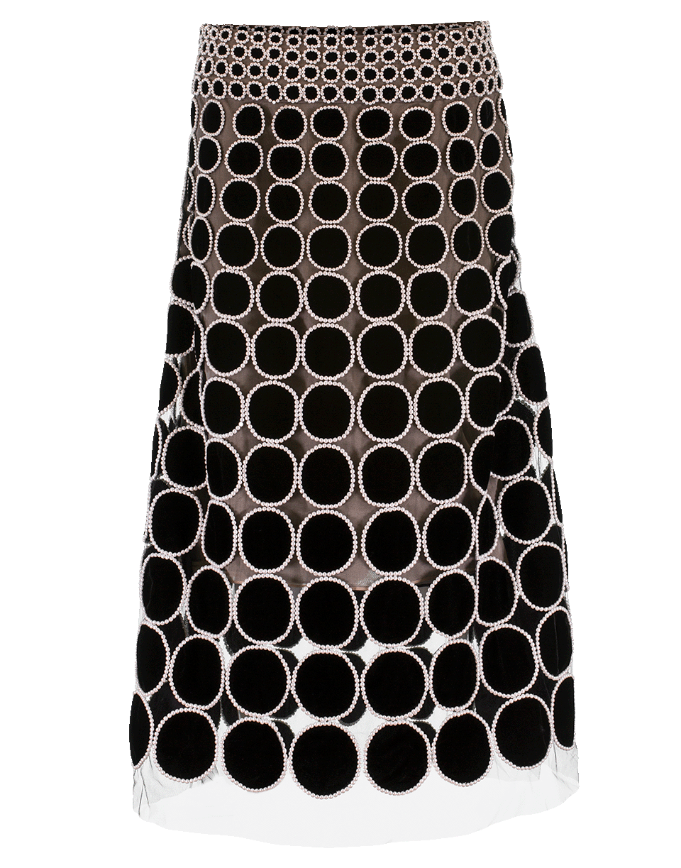 OSCAR DE LA RENTA-Velvet Pearl Trim Skirt-