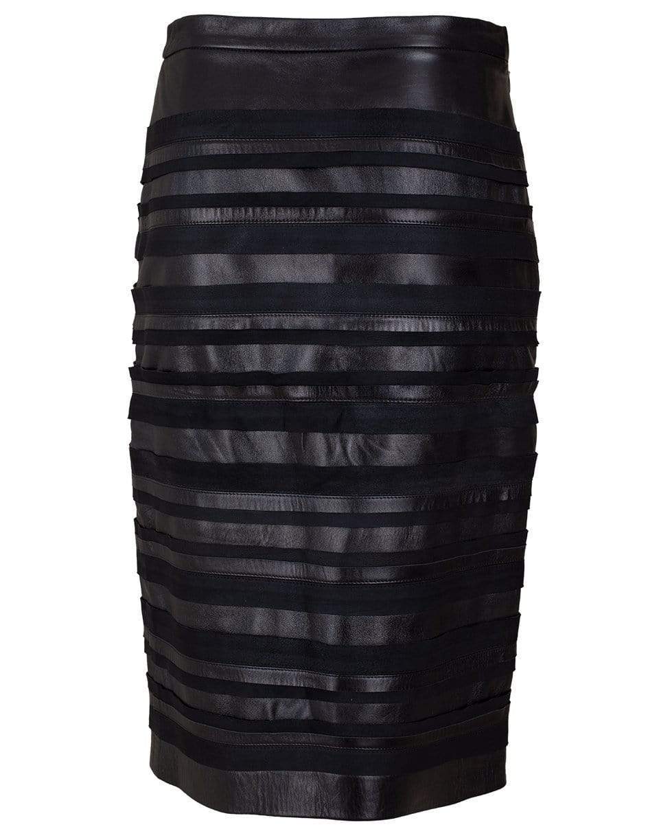 OSCAR DE LA RENTA-Banded Suede Leather Skirt-BLACK