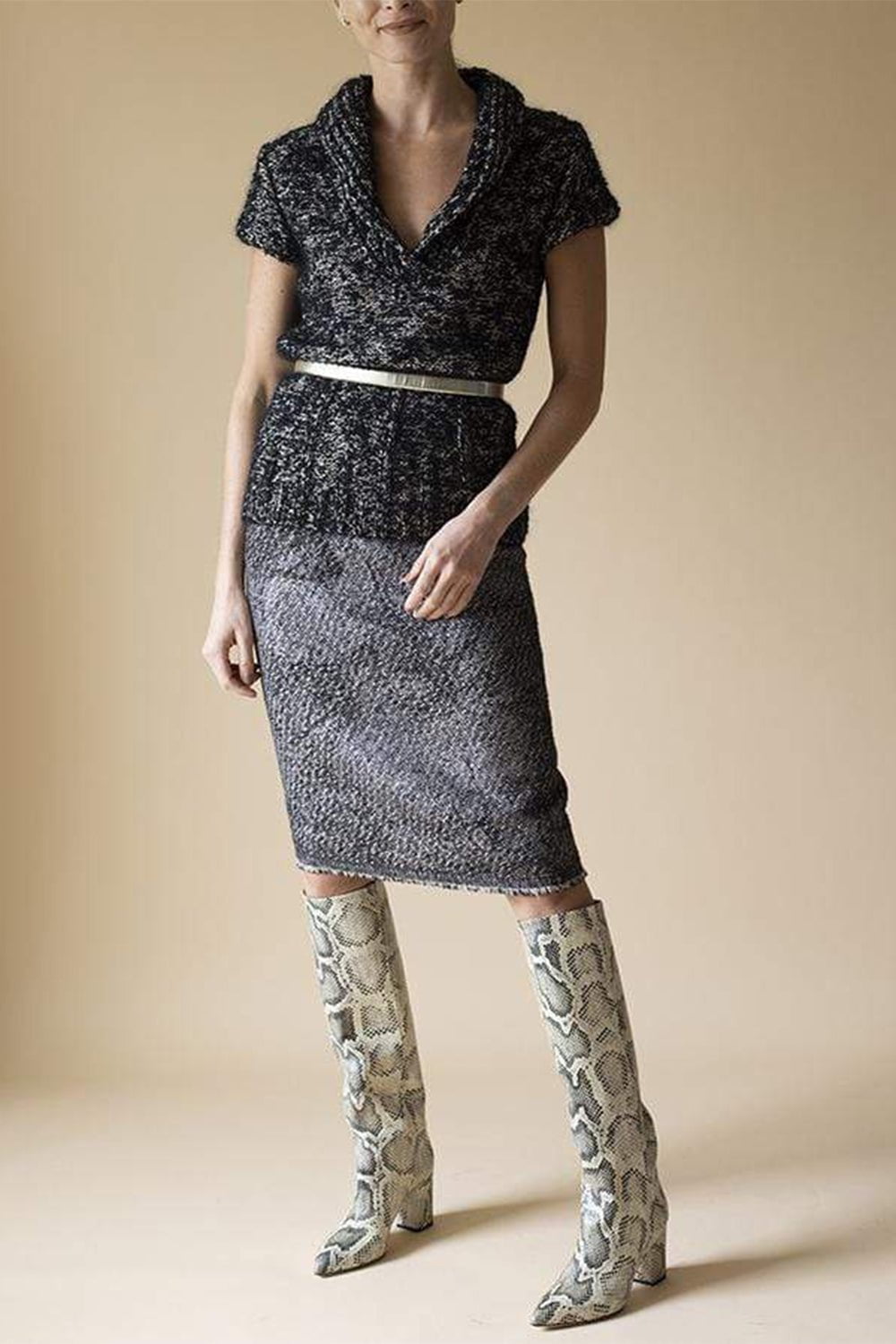OSCAR DE LA RENTA-Lame Tweed Slim Skirt-BLACK