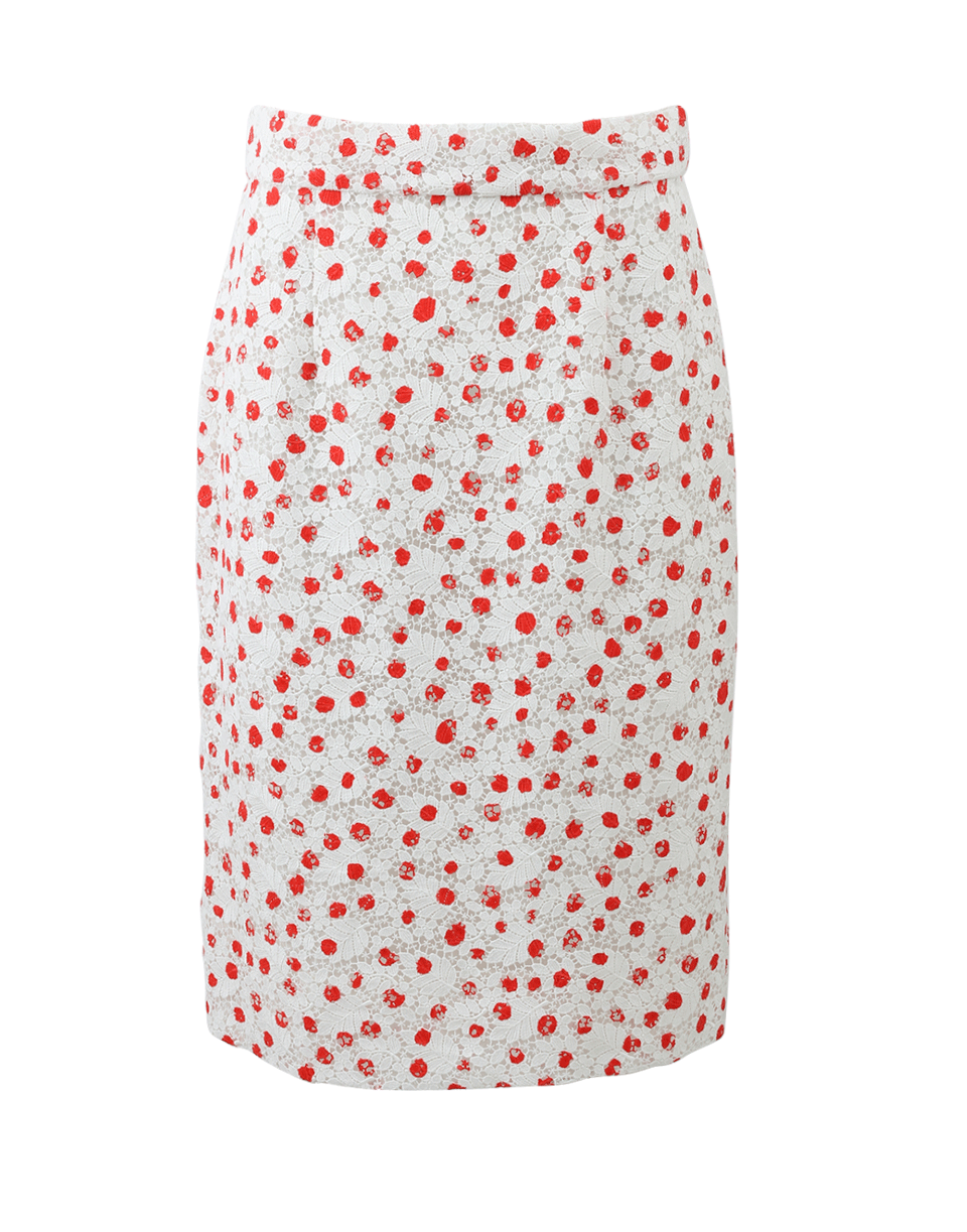 OSCAR DE LA RENTA-Scattered Dot Lace Guipure Skirt-VERMILLION