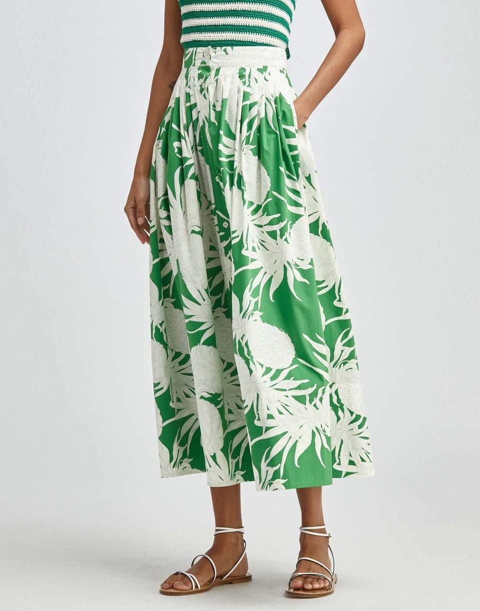 OSCAR DE LA RENTA-Cotton Printed Placket Front Midi Skirt-