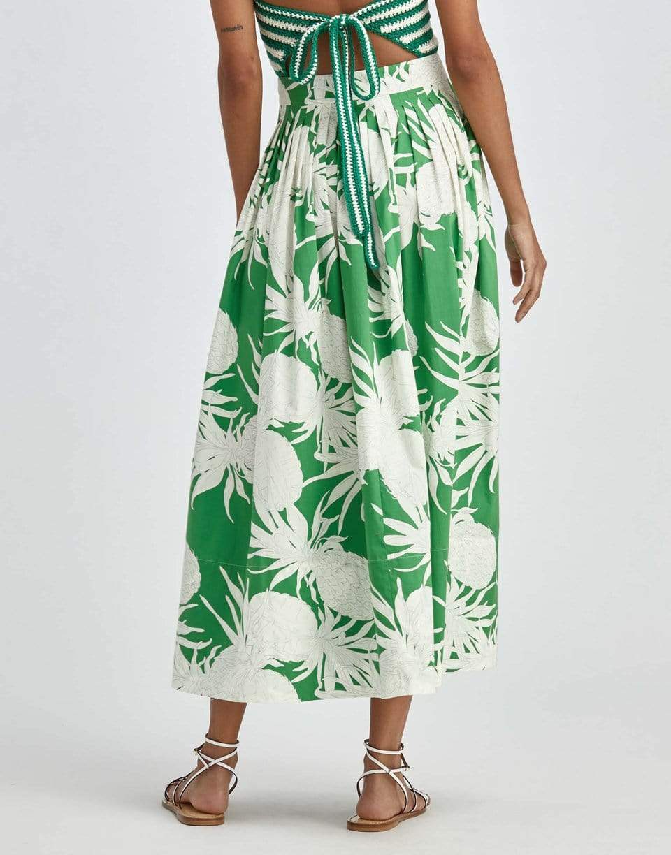OSCAR DE LA RENTA-Cotton Printed Placket Front Midi Skirt-