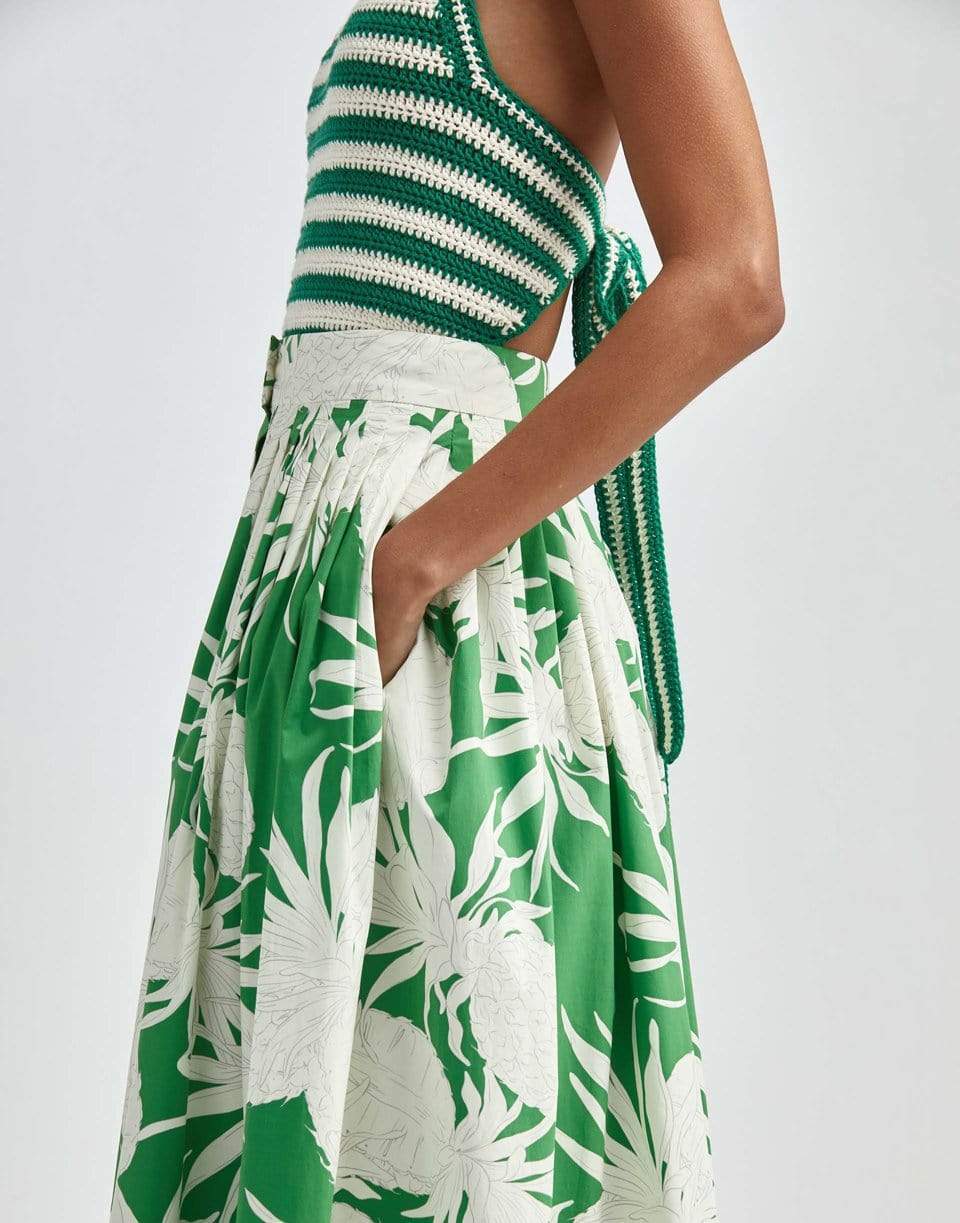 OSCAR DE LA RENTA-Cotton Printed Placket Front Midi Skirt-