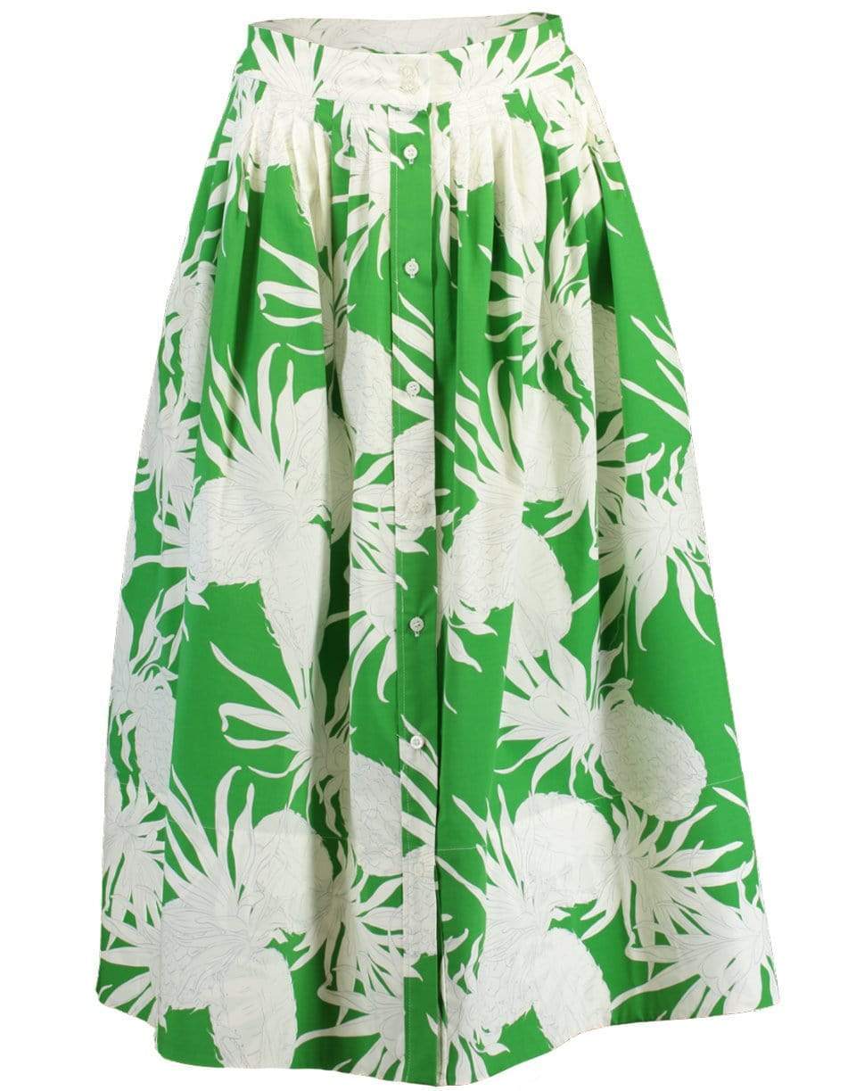 OSCAR DE LA RENTA-Cotton Printed Placket Front Midi Skirt-
