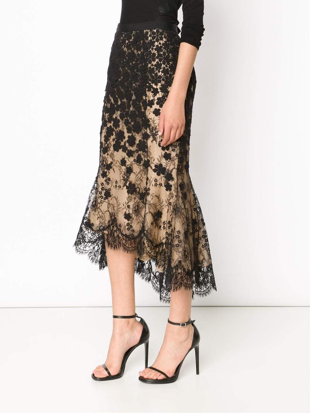 OSCAR DE LA RENTA-High-Low Lace Skirt-BLACK