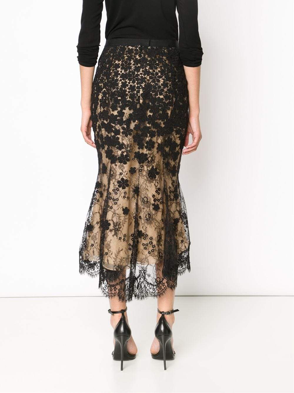 OSCAR DE LA RENTA-High-Low Lace Skirt-BLACK