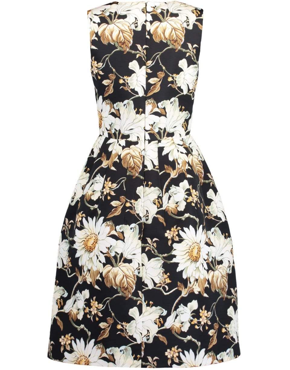 OSCAR DE LA RENTA-Sleeveless Full Skirt Print Midi Dress-BLACK