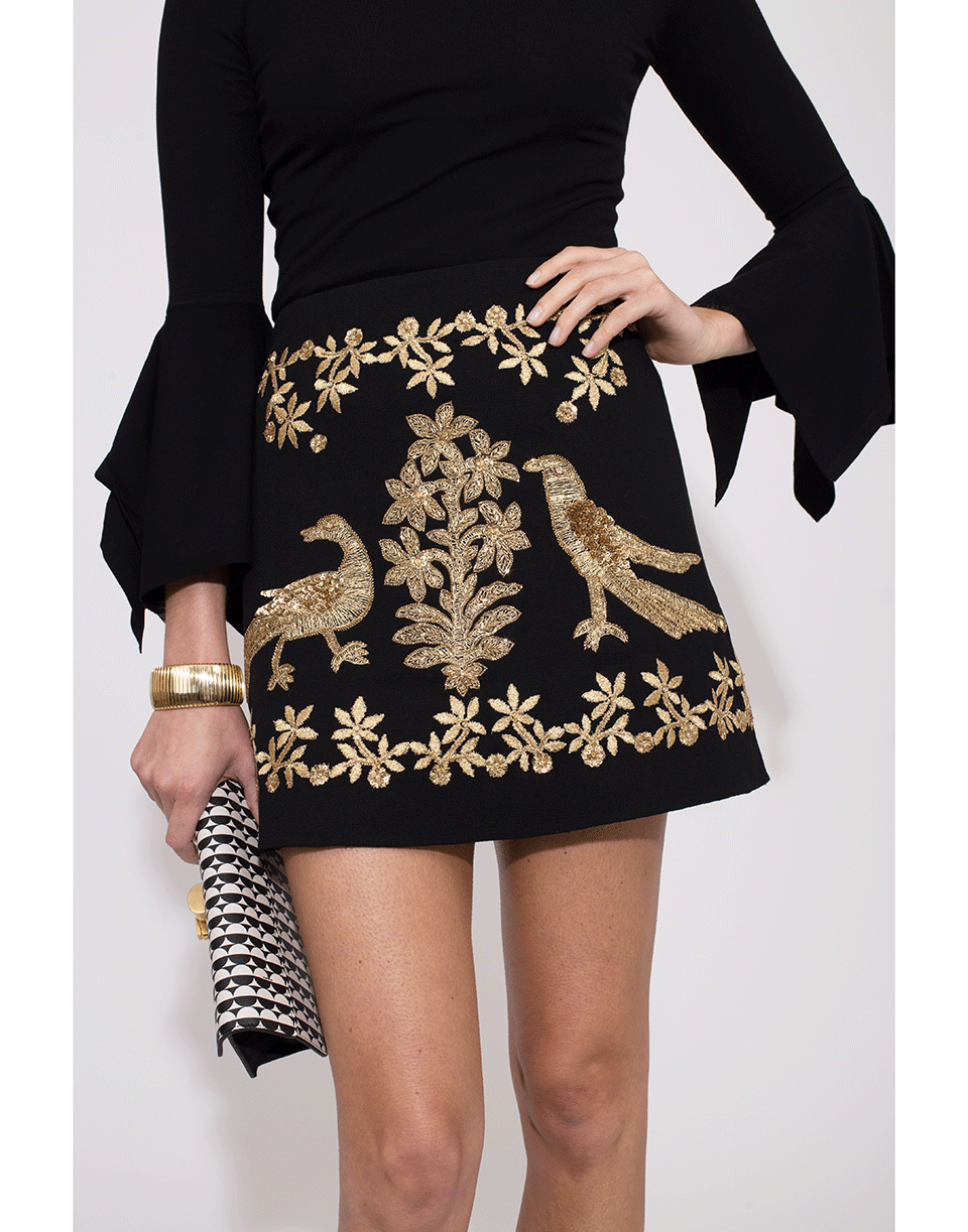 OSCAR DE LA RENTA-Embroidered Mini Skirt-BLK/GLD