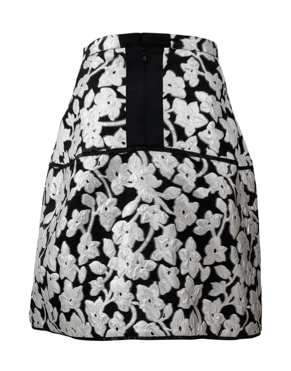 OSCAR DE LA RENTA-Fil Coupe Floral Skirt-BLK/SLVR