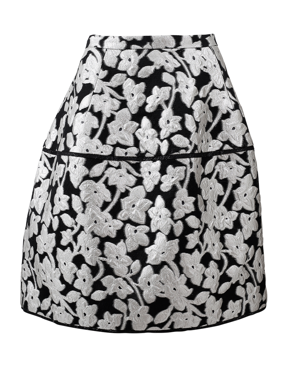 OSCAR DE LA RENTA-Fil Coupe Floral Skirt-BLK/SLVR