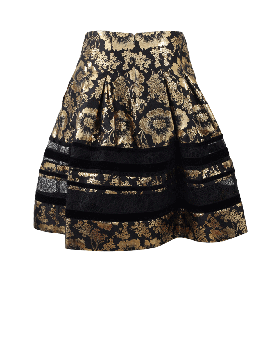 OSCAR DE LA RENTA-Floral Lame And Lace Skirt-