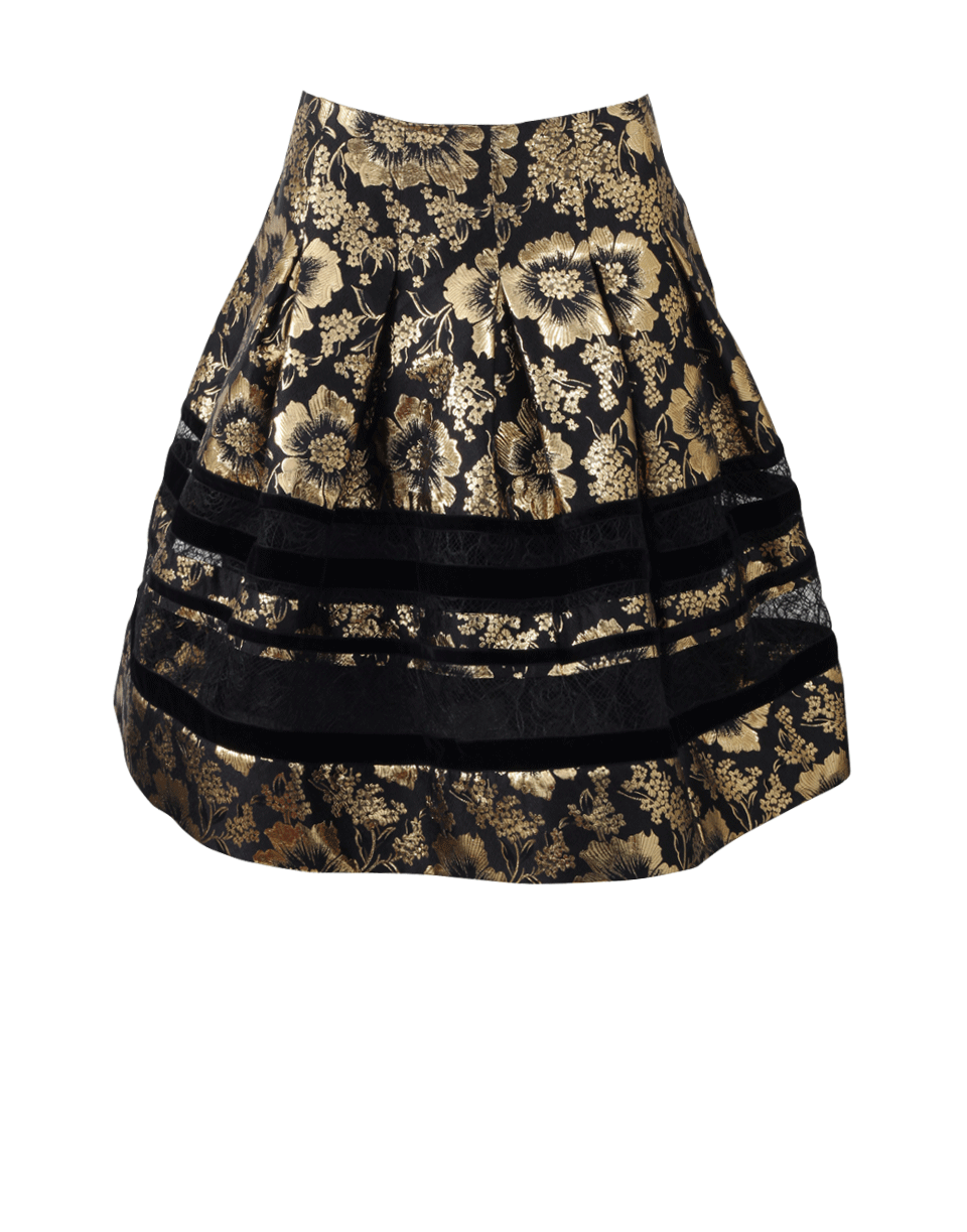 OSCAR DE LA RENTA-Floral Lame And Lace Skirt-