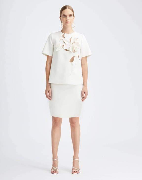 OSCAR DE LA RENTA-Woven Pencil Skirt-IVORY
