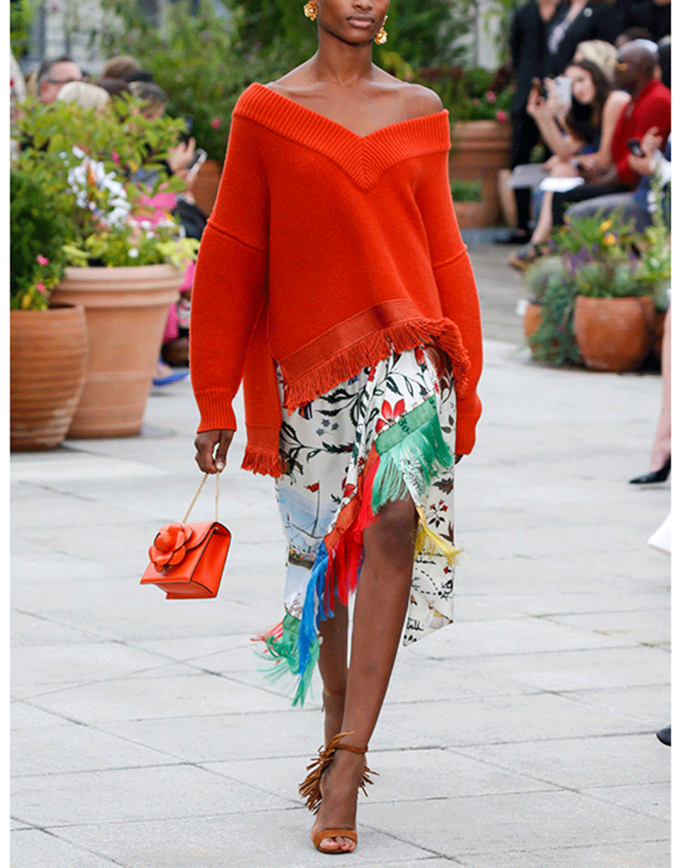 OSCAR DE LA RENTA-Road Print Fringe Sarong Skirt-
