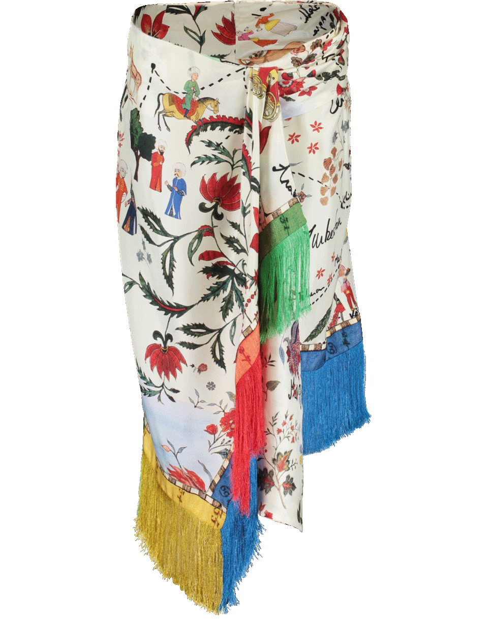 OSCAR DE LA RENTA-Road Print Fringe Sarong Skirt-