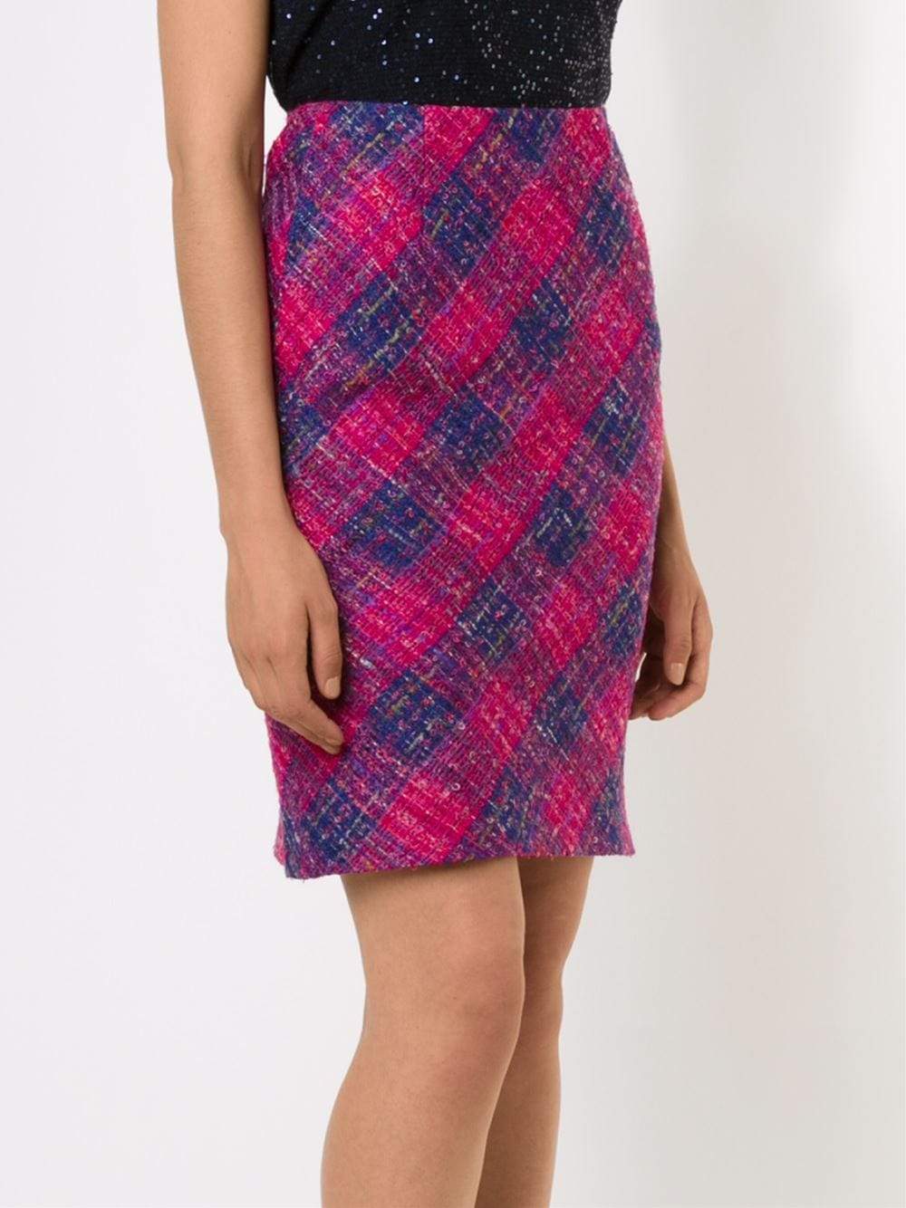 OSCAR DE LA RENTA-Gingham Tweed Pencil Skirt-