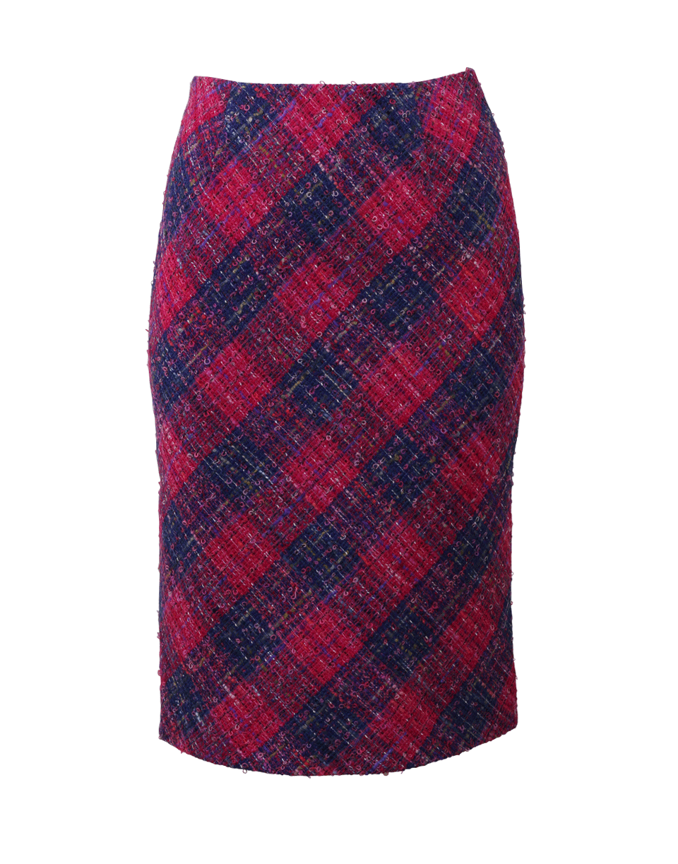 OSCAR DE LA RENTA-Gingham Tweed Pencil Skirt-