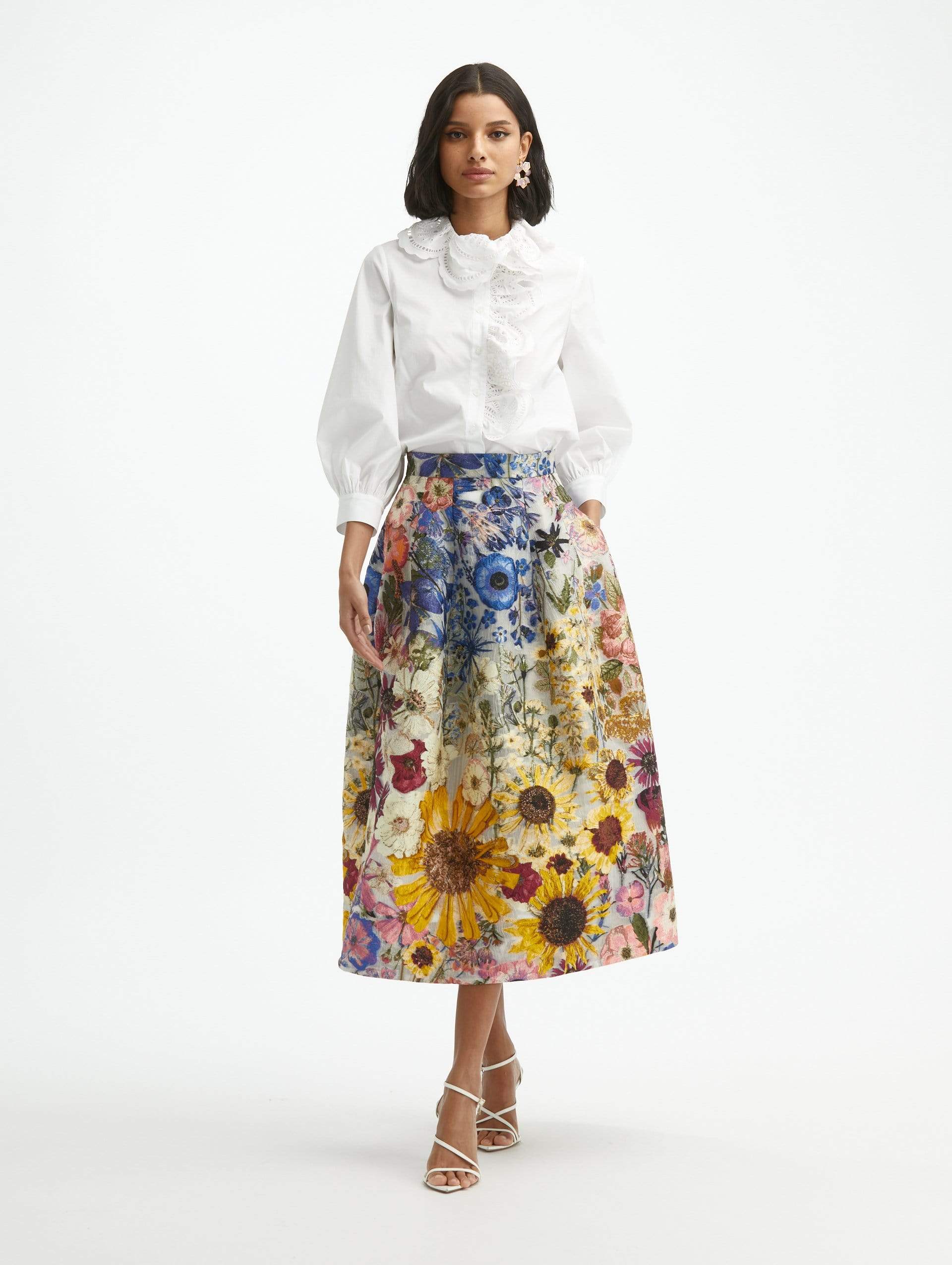 OSCAR DE LA RENTA-Ombre Coupe A-Line Skirt-WHITE