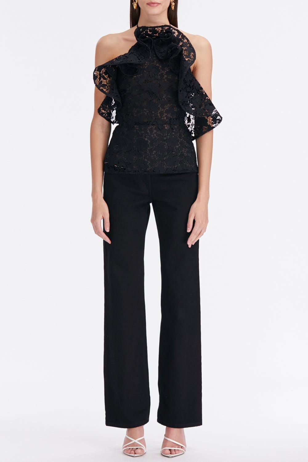 OSCAR DE LA RENTA-Halter Neck Ruffle Blouse-