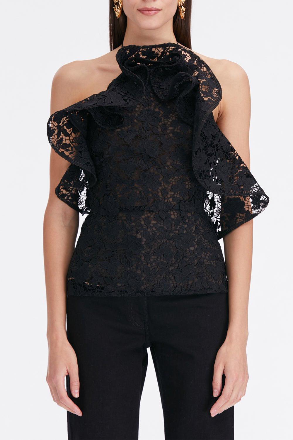 OSCAR DE LA RENTA-Halter Neck Ruffle Blouse-